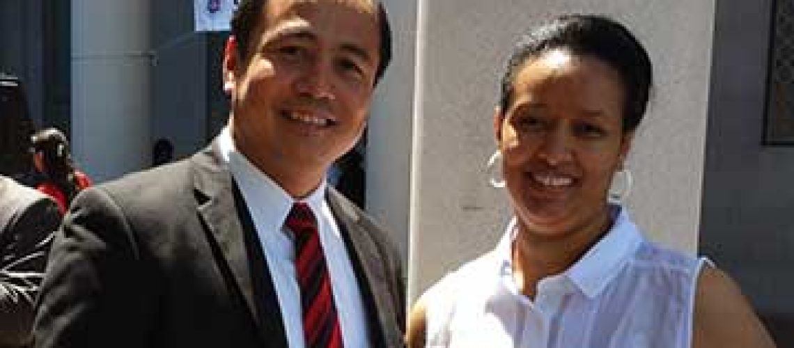 Business Counselor Steve Meng with Buna Ethiopian Market Owner Helena